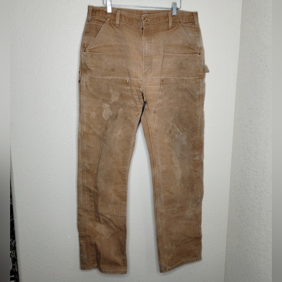 Vintage Carhartt Double Knee Pants Dungaree Fit Tan Sz 38x36 (SEE MEASUREMENTS) - Picture 1 of 8